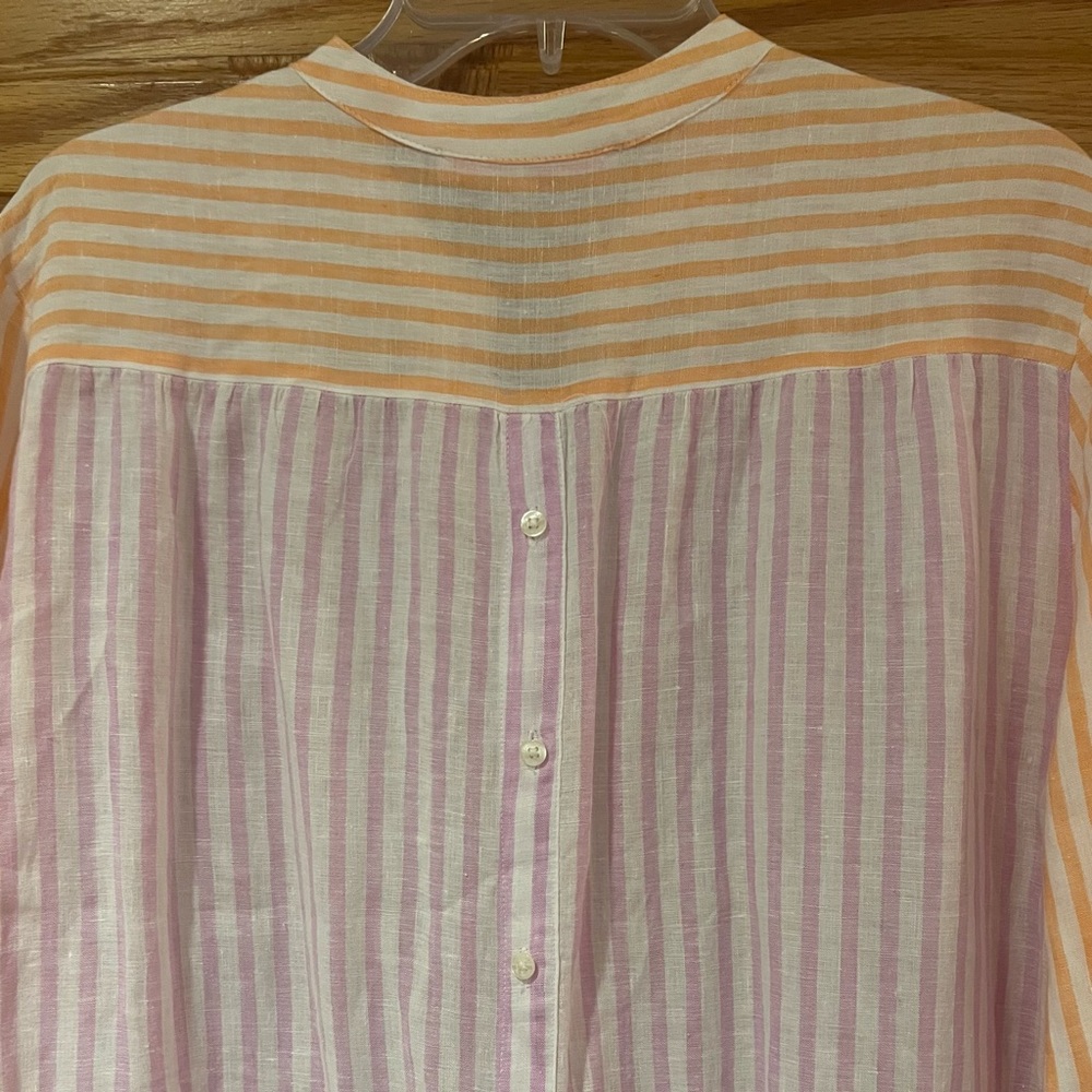 Vilagallo Button-Down Pink/Orange/White Stripe Linen Maxi Shirt Dress Size Large - Picture 9 of 11